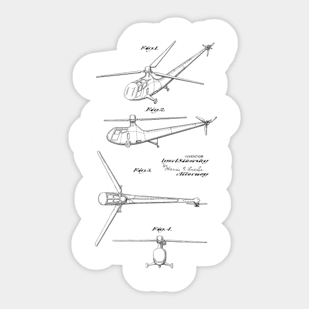 Helicopter Vintage Patent Hand Drawing Sticker by TheYoungDesigns
